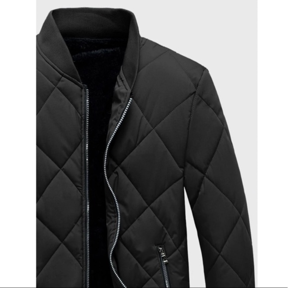 Black Mens padded quilted zip up bomber jacket - Picture 6 of 9